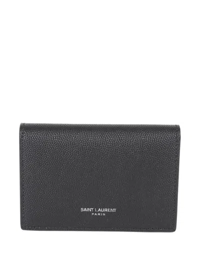 Saint Laurent Business Card Holder With Flap In Grain De Poudre Embossed Leather Wallets Black In Gray