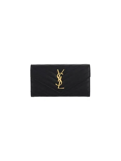 Saint Laurent Leather Wallet In Nero