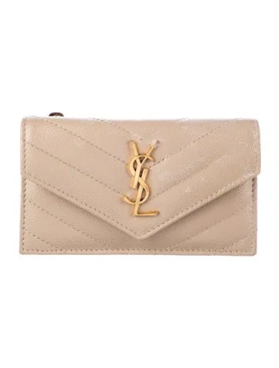Pre-owned Saint Laurent Leather Wallet In Neutral