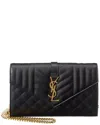 Saint Laurent Monogram Leather Wallet On Chain In Black