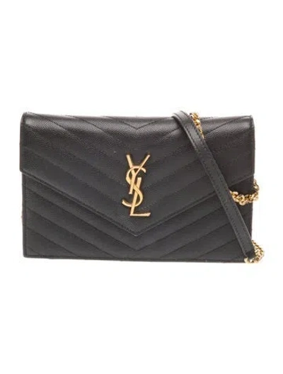 Pre-owned Saint Laurent Leather Wallet On Chain In Black