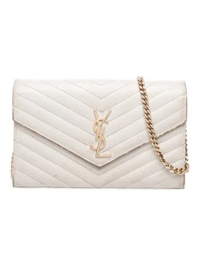 Pre-owned Saint Laurent Leather Wallet On Chain In Neutral