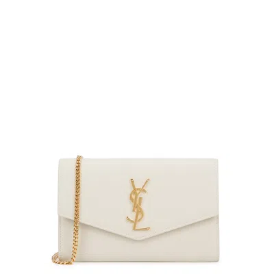 Saint Laurent Leather Wallet-on-chain, Wallet Bag, White, Leather