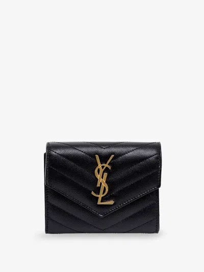 Saint Laurent Leather Wallet With Cassandre Logo On The Front In Black