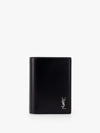Saint Laurent Leather Wallet With Frontal Monogram In Black