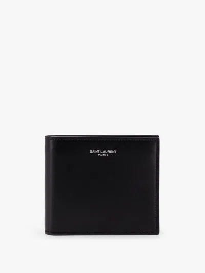 Saint Laurent Leather Wallet With Lettering Logo In Black