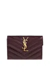 Saint Laurent Leather Wallet With Logo In Burgundy