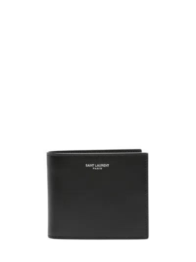 Saint Laurent Leather Wallet With Multiple Compartments For Men In Nero