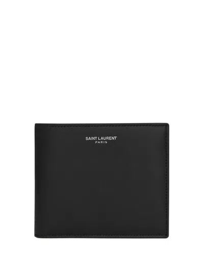 Saint Laurent Leather Wallet With Multiple Compartments For Men In Nero