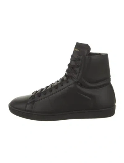 Pre-owned Saint Laurent Leather Wedge Sneakers In Black