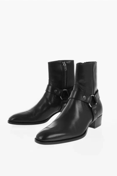 Saint Laurent Leather Western Booties With Cuir Sole 4cm In Black