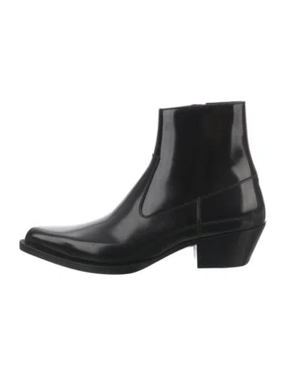Pre-owned Saint Laurent Leather Western Boots In Black