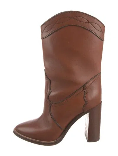 Pre-owned Saint Laurent Leather Western Boots In Brown