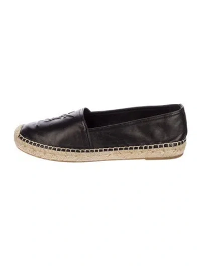 Pre-owned Saint Laurent Leather Whipstitch Trim Espadrilles In Black