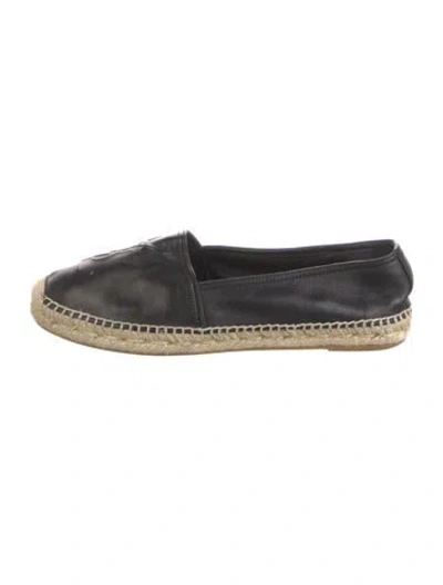 Pre-owned Saint Laurent Leather Whipstitch Trim Espadrilles In Black