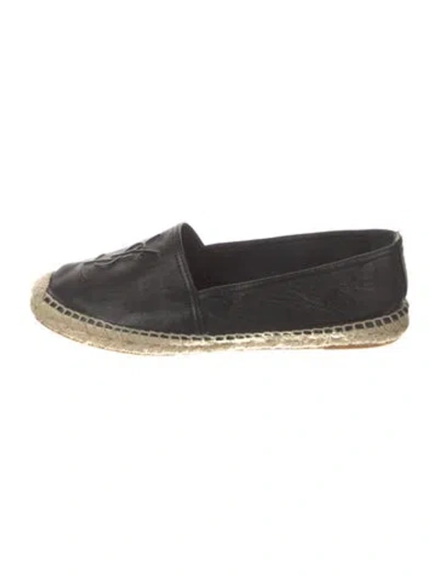 Pre-owned Saint Laurent Leather Whipstitch Trim Espadrilles In Black