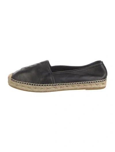 Pre-owned Saint Laurent Leather Whipstitch Trim Espadrilles In Black