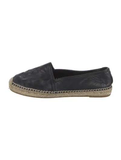 Pre-owned Saint Laurent Leather Whipstitch Trim Espadrilles In Black
