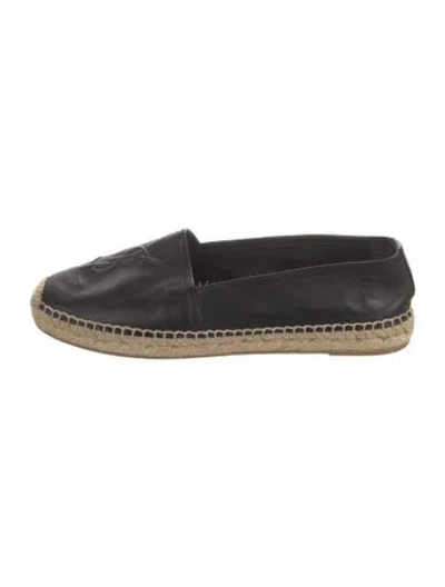 Pre-owned Saint Laurent Leather Whipstitch Trim Espadrilles In Black