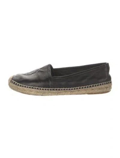 Pre-owned Saint Laurent Leather Whipstitch Trim Espadrilles In Black