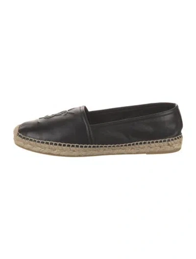 Pre-owned Saint Laurent Leather Whipstitch Trim Espadrilles In Black