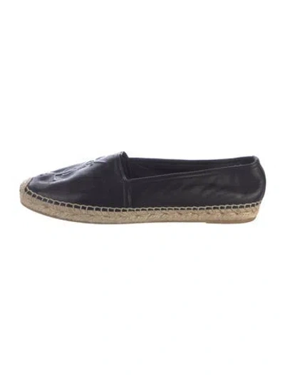 Pre-owned Saint Laurent Leather Whipstitch Trim Espadrilles In Black