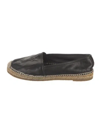 Pre-owned Saint Laurent Leather Whipstitch Trim Espadrilles In Black