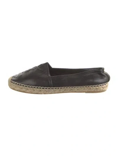 Pre-owned Saint Laurent Leather Whipstitch Trim Espadrilles In Black