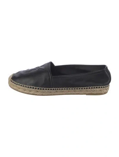 Pre-owned Saint Laurent Leather Whipstitch Trim Espadrilles In Black