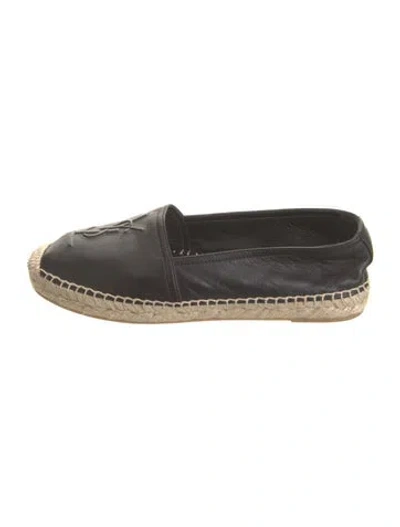 Pre-owned Saint Laurent Leather Whipstitch Trim Espadrilles In Black