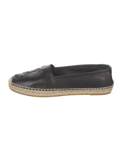 Pre-owned Saint Laurent Leather Whipstitch Trim Espadrilles In Black