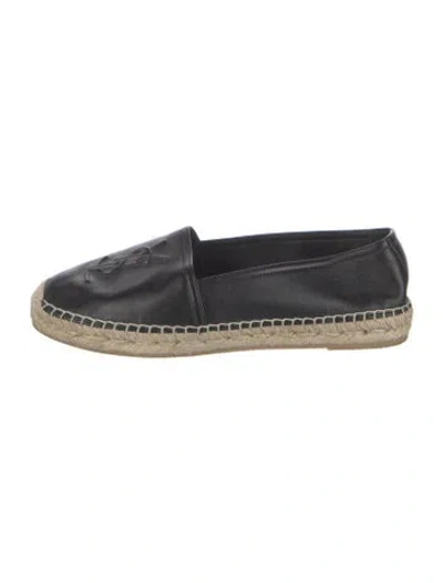 Pre-owned Saint Laurent Leather Whipstitch Trim Espadrilles In Black