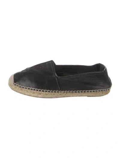 Pre-owned Saint Laurent Leather Whipstitch Trim Espadrilles In Black