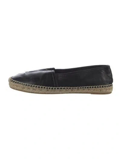 Pre-owned Saint Laurent Leather Whipstitch Trim Espadrilles In Black