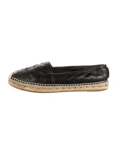 Pre-owned Saint Laurent Leather Whipstitch Trim Espadrilles In Black