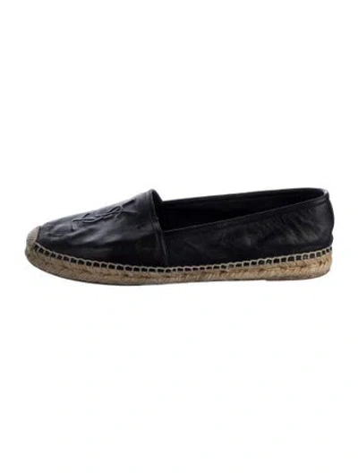 Pre-owned Saint Laurent Leather Whipstitch Trim Espadrilles In Blue
