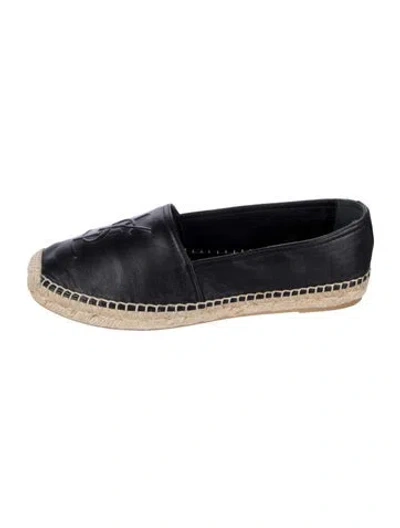 Pre-owned Saint Laurent Leather Whipstitch Trim Espadrilles In Blue