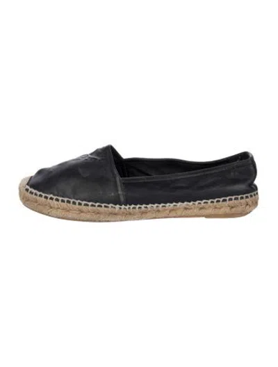Pre-owned Saint Laurent Leather Whipstitch Trim Espadrilles In Blue