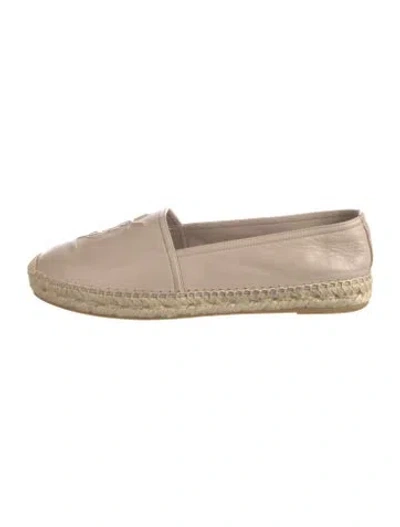 Pre-owned Saint Laurent Leather Whipstitch Trim Espadrilles In Neutrals