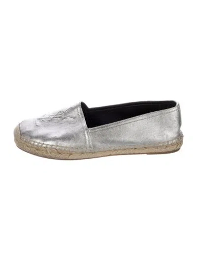 Pre-owned Saint Laurent Leather Whipstitch Trim Espadrilles In Silver