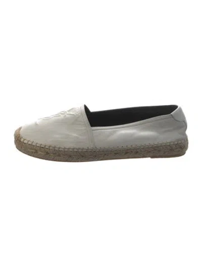 Pre-owned Saint Laurent Leather Whipstitch Trim Espadrilles In White