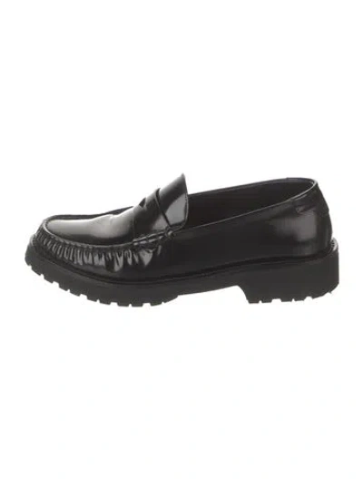 Pre-owned Saint Laurent Leather Whipstitch Trim Loafers In Black