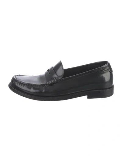 Pre-owned Saint Laurent Leather Whipstitch Trim Loafers In Black