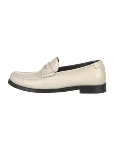 Pre-owned Saint Laurent Leather Whipstitch Trim Loafers In Neutral