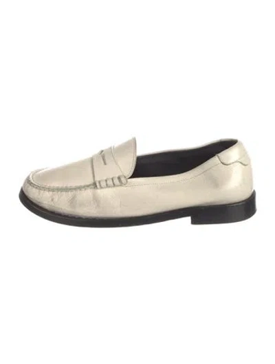 Pre-owned Saint Laurent Leather Whipstitch Trim Loafers In Neutral