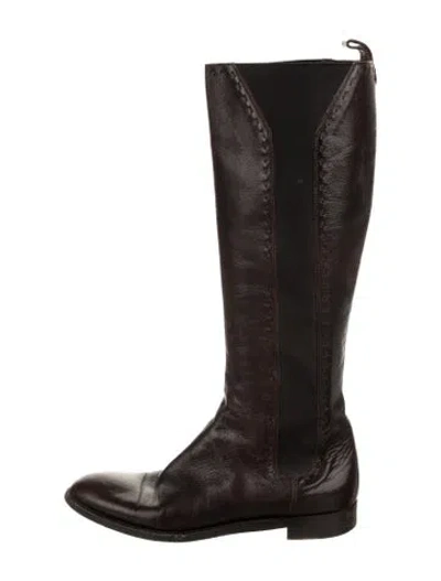 Pre-owned Saint Laurent Leather Whipstitch Trim Riding Boots In Brown