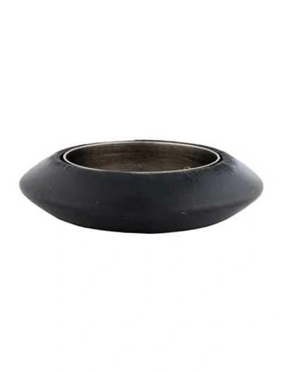 Pre-owned Saint Laurent Leather Wide Bangle Bracelet, 7.5" In Black