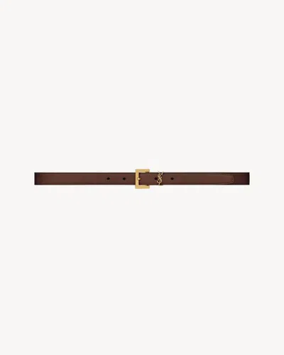 Saint Laurent Leather With Gold-tone Buckle Belt In Brown