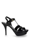 Saint Laurent Leather Women Shoes Sandles Mid Heel Leather Sole In Black
