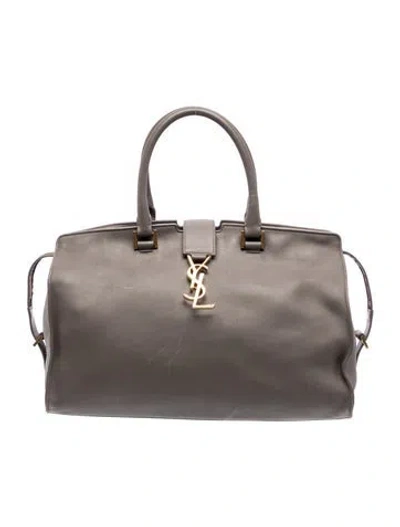 Pre-owned Saint Laurent Leather Y Cabas Medium In Gray